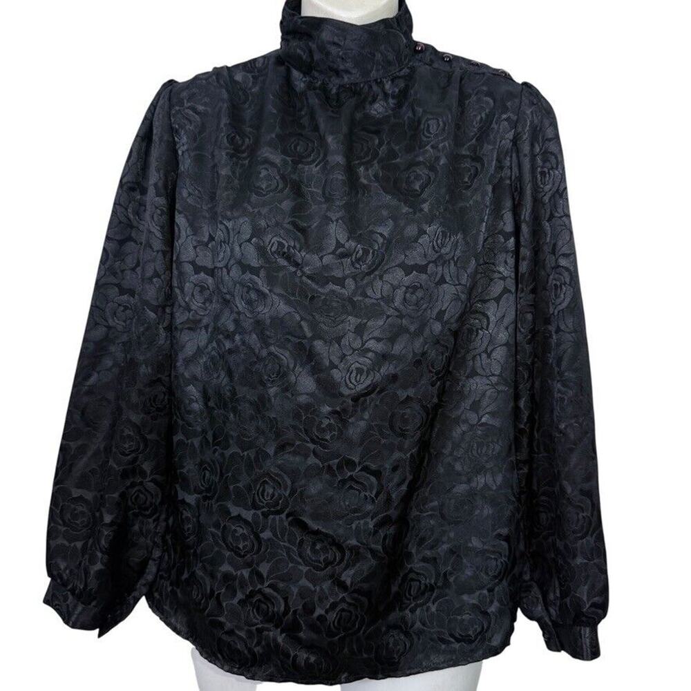 Cindy Collins Womens Vintage Satin Puff Sleeve Shiny Whimsigoth Floral Top sz S